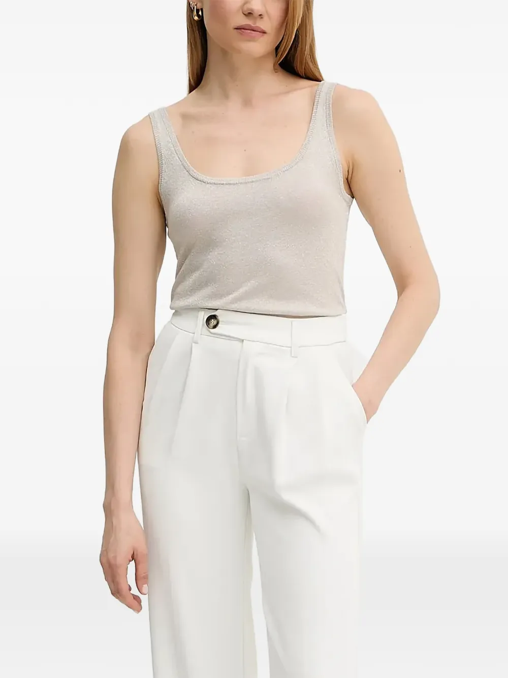 GUESS USA Oberteil im Metallic-Look mit U-Ausschnitt - Weiß