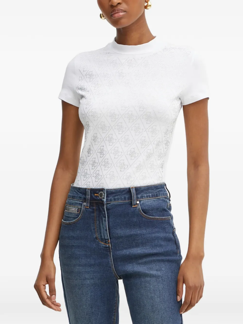 GUESS USA rhinestone-embellished monogram T-shirt - Weiß