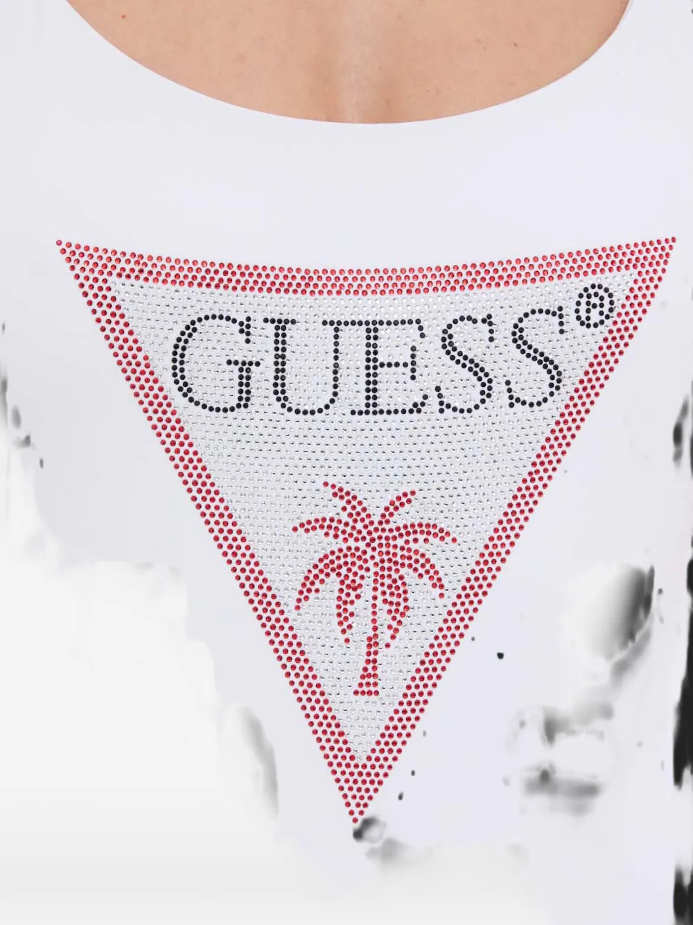 GUESS USA Rhinestones triangle-logo one-piece swimsuit Wit