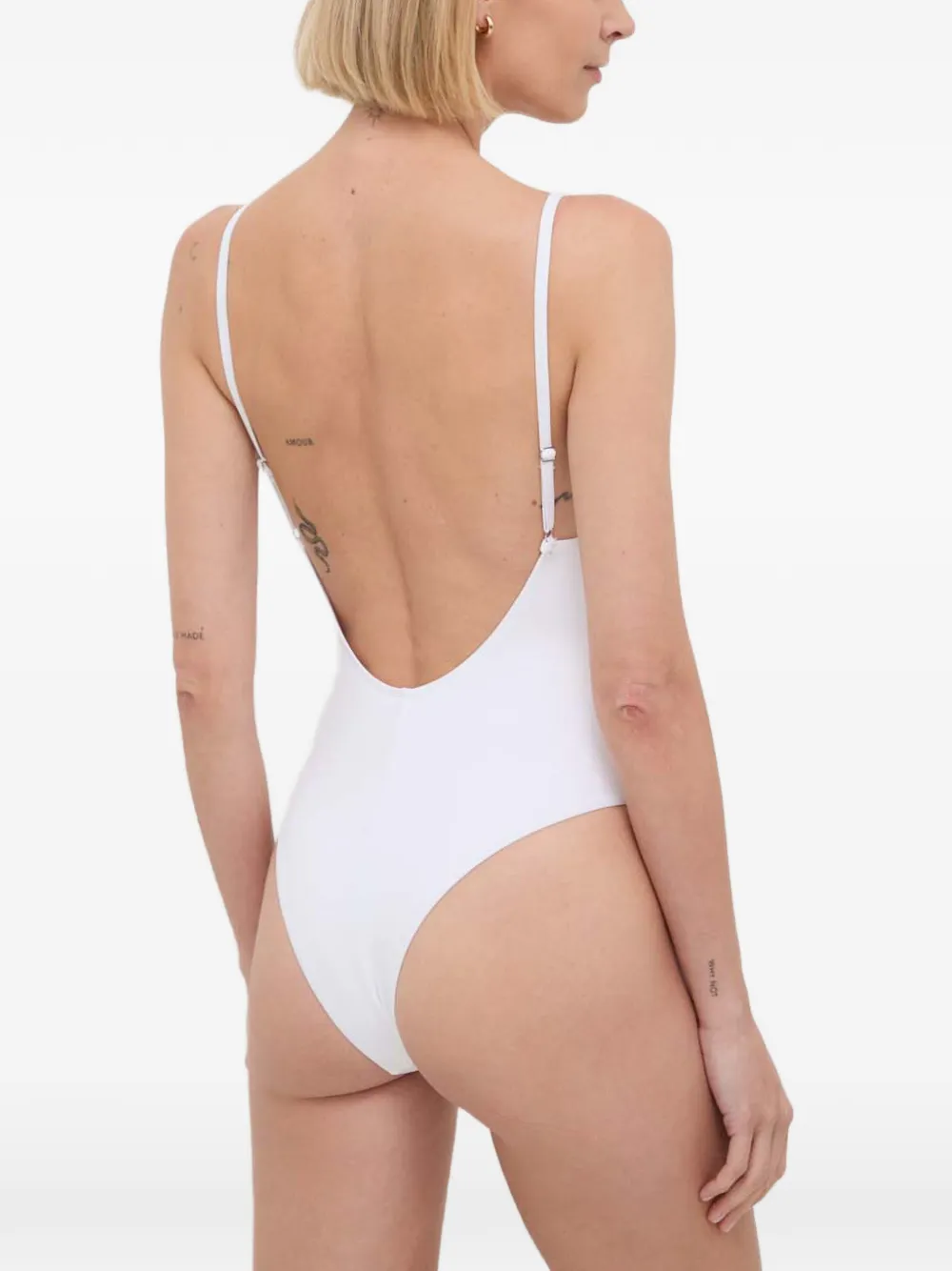 GUESS USA Rhinestones triangle-logo one-piece swimsuit Wit