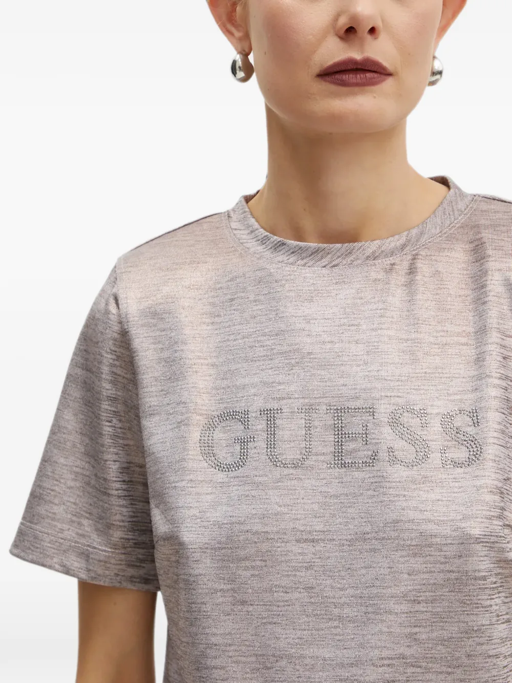 GUESS USA T-shirt met logo van stras Grijs