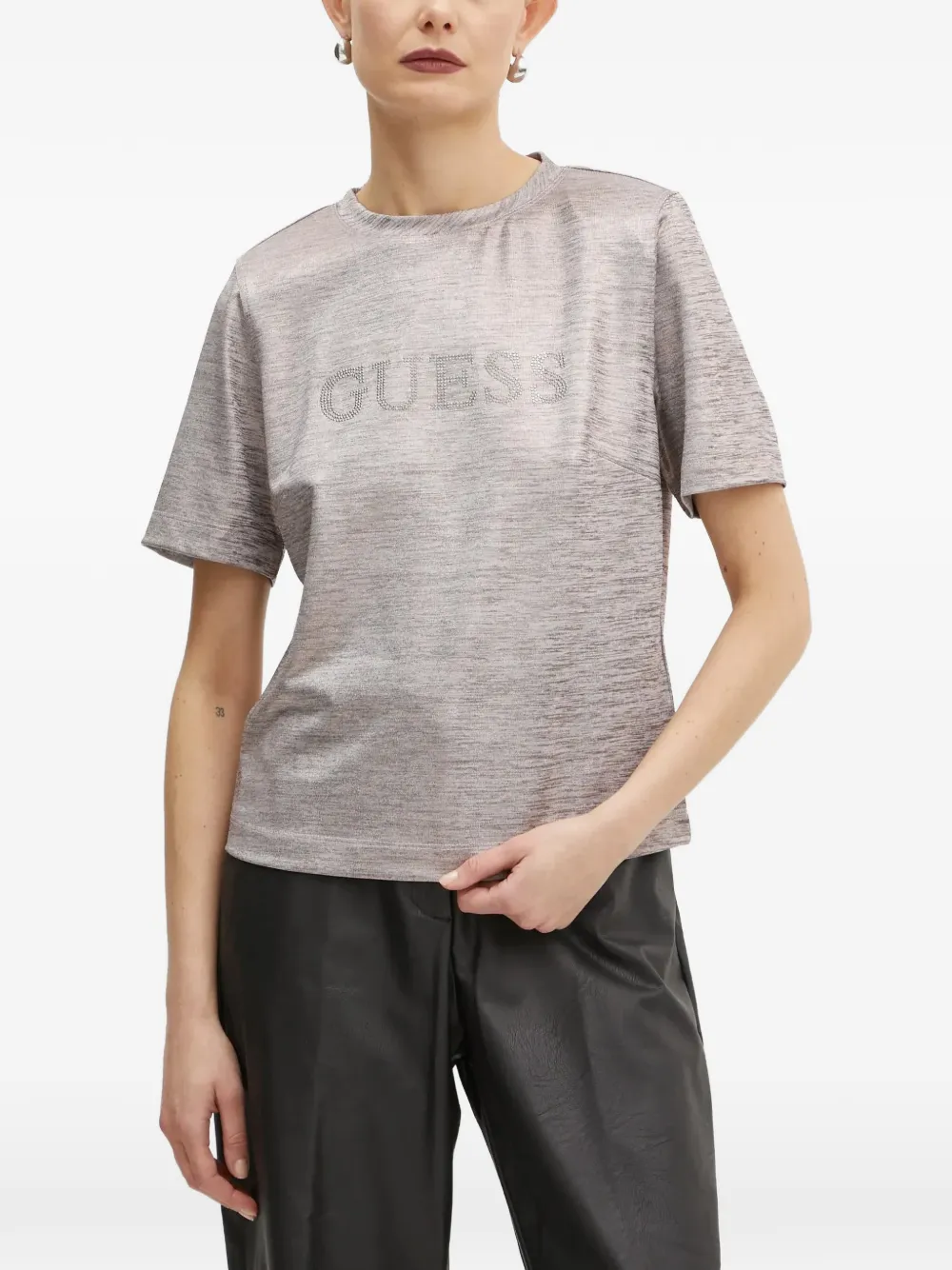 GUESS USA rhinestone-logo T-shirt - Grigio
