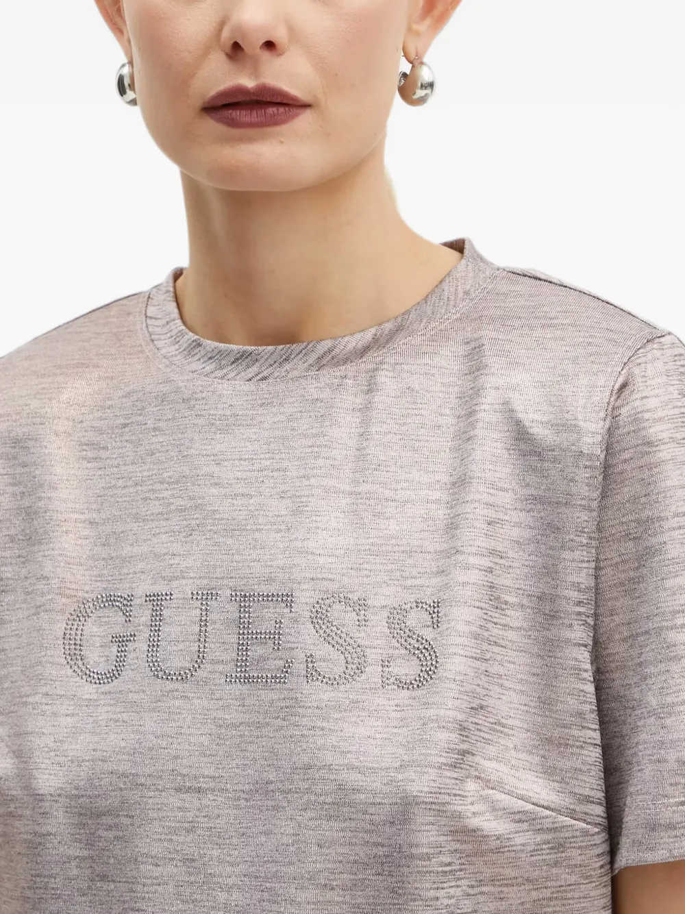 GUESS USA T-shirt met logo van stras Grijs