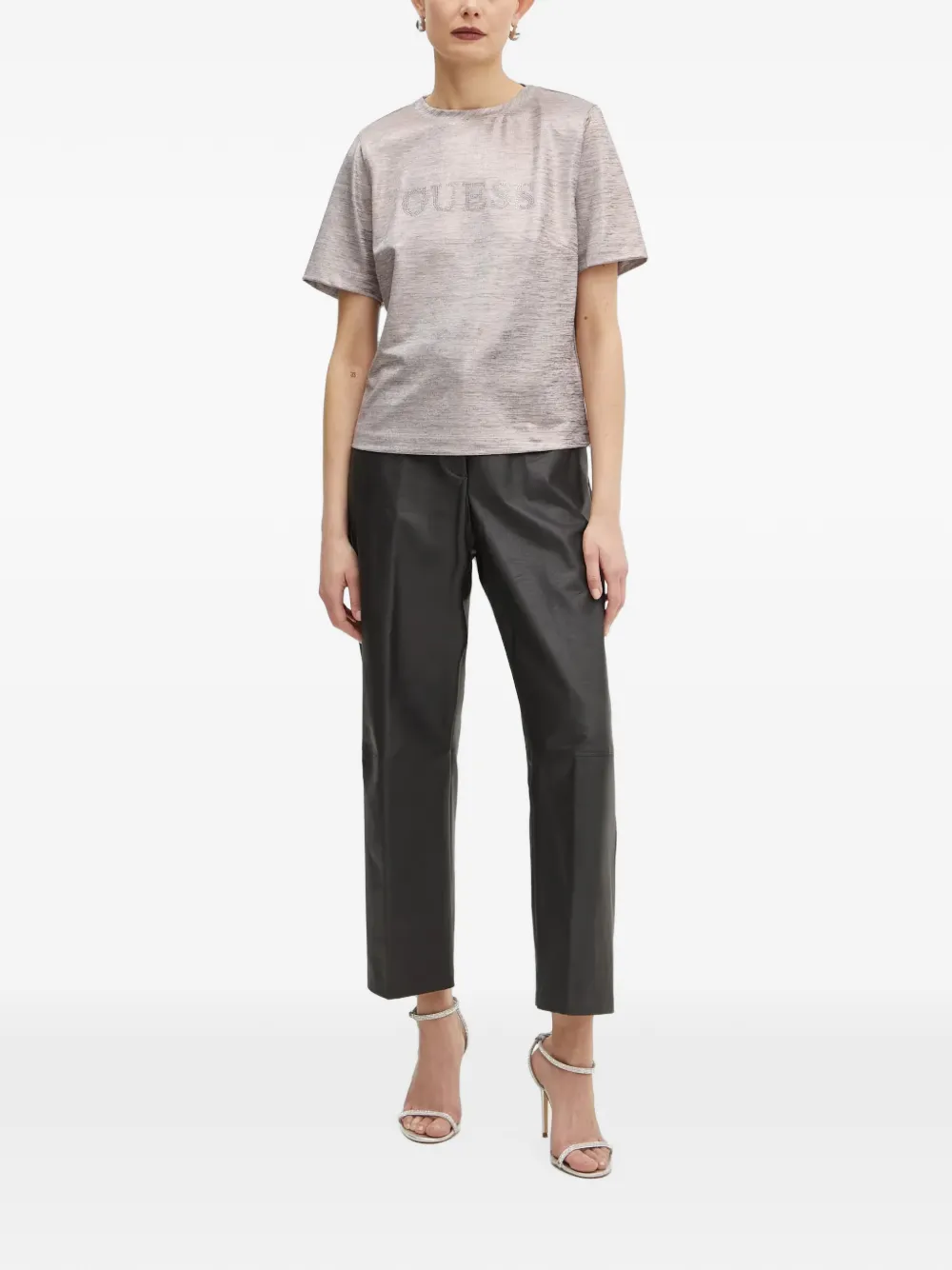 GUESS USA T-shirt met logo van stras Grijs