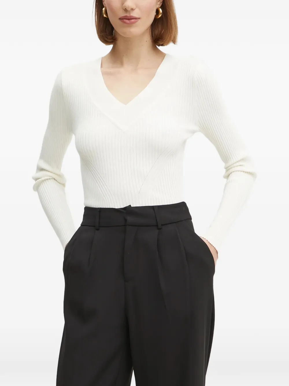 GUESS USA ribbed-knit V-neck sweater - Bianco