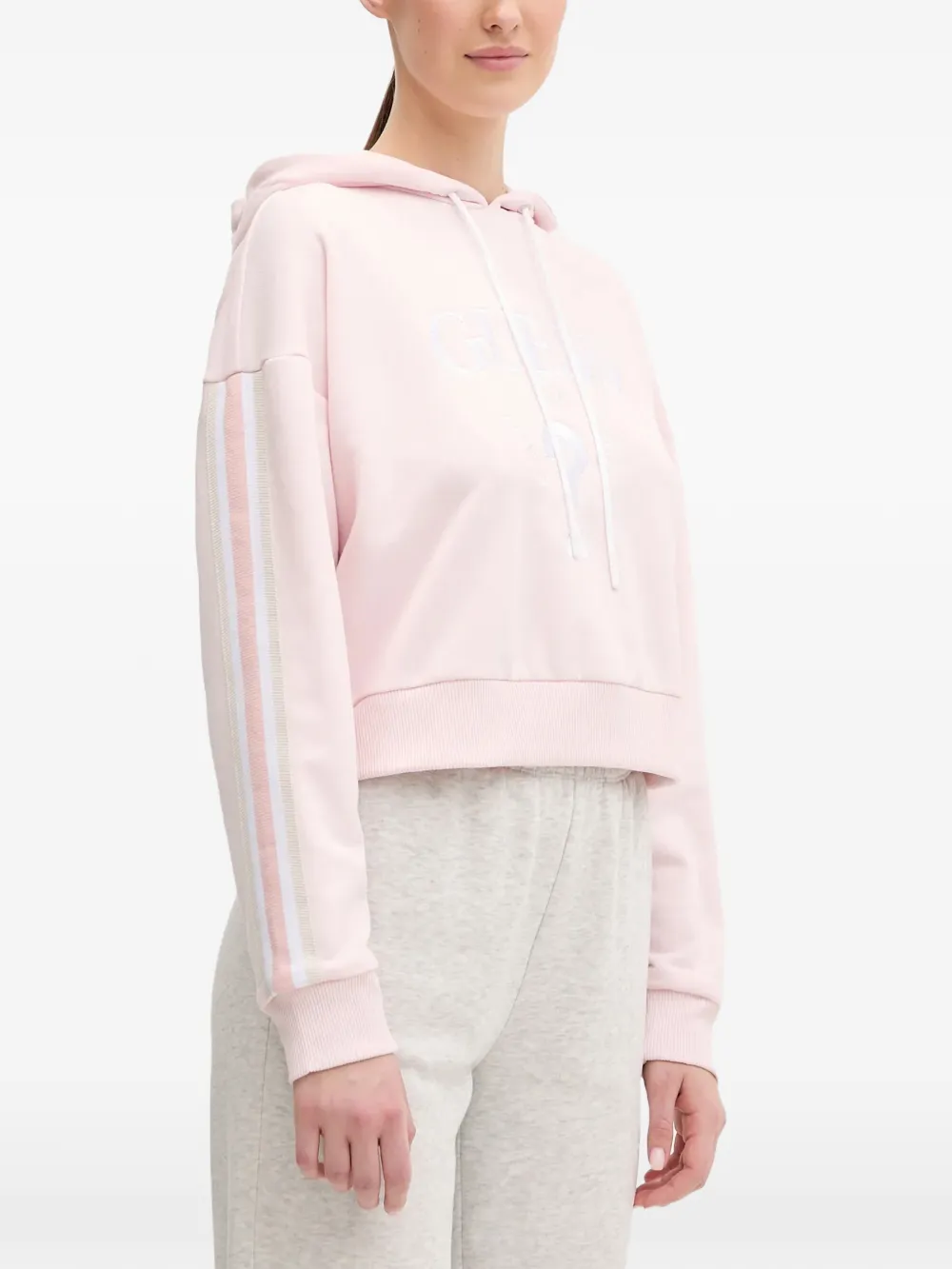 GUESS USA logo-embroidered side-stripe hoodie - Rosa