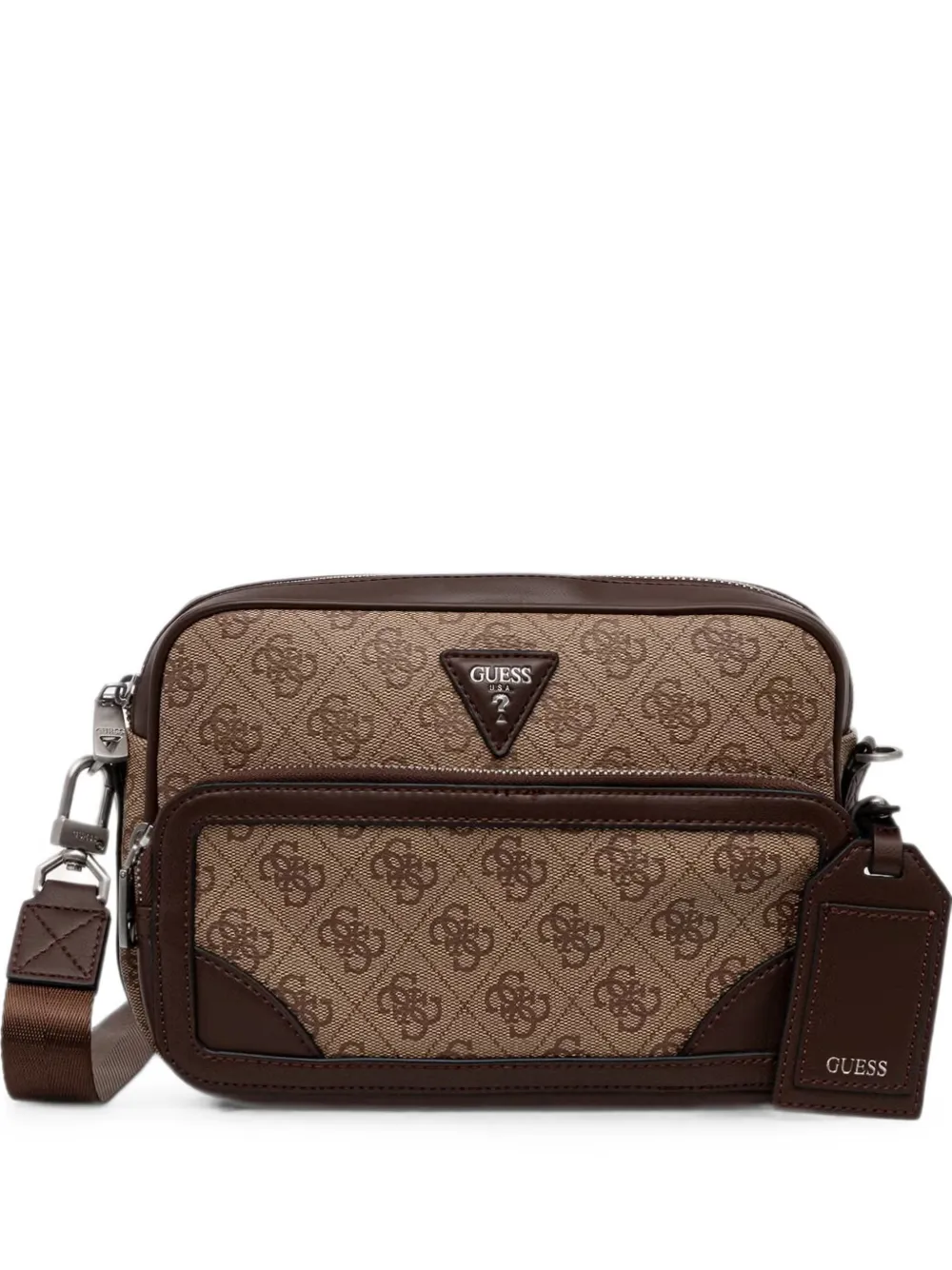 GUESS USA monogram-print logo-plaque messenger bag - Braun