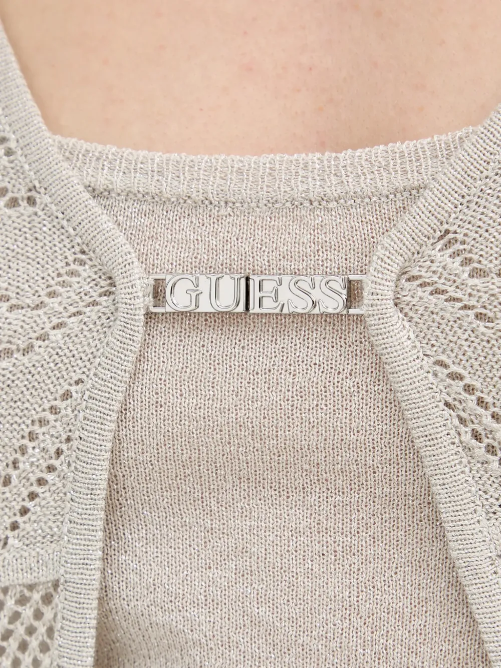 GUESS USA Pointelle gebreid vest met logo-plakkaat Grijs