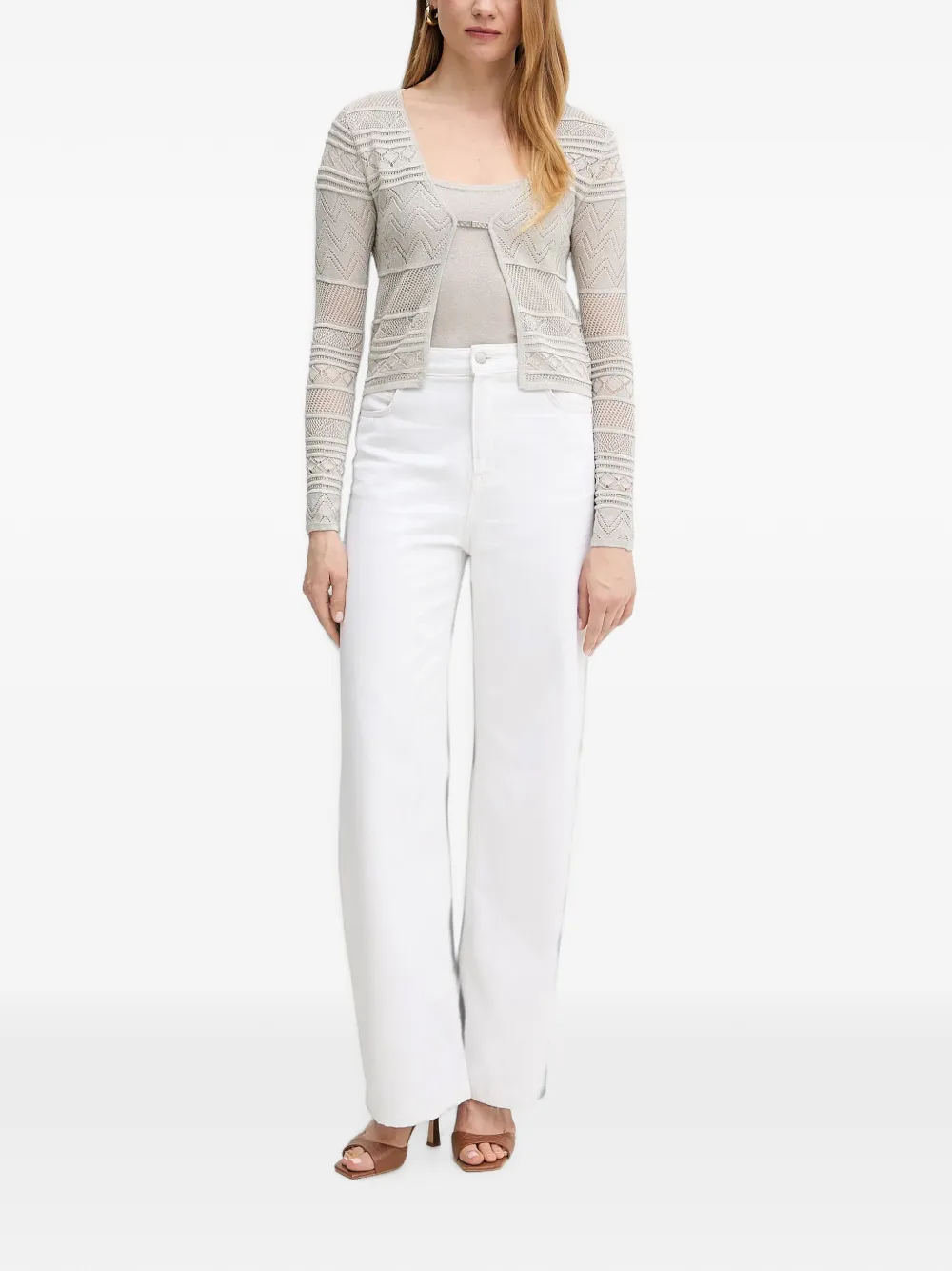 GUESS USA Pointelle gebreid vest met logo-plakkaat Grijs