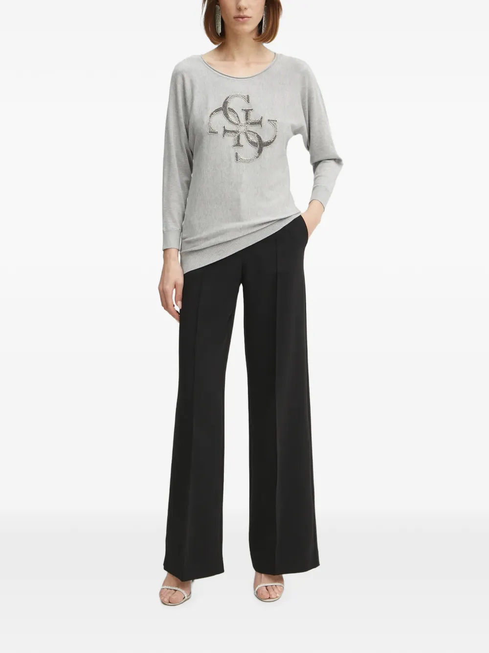GUESS USA Sweater verfraaid met kristallen en logo-patroon Grijs