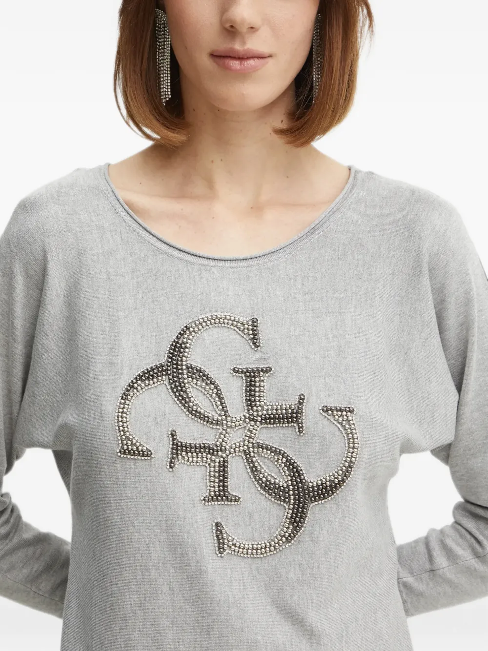 GUESS USA Sweater verfraaid met kristallen en logo-patroon Grijs