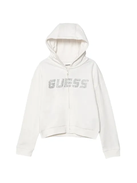 guess kids hoodie con cierre y logo de strass