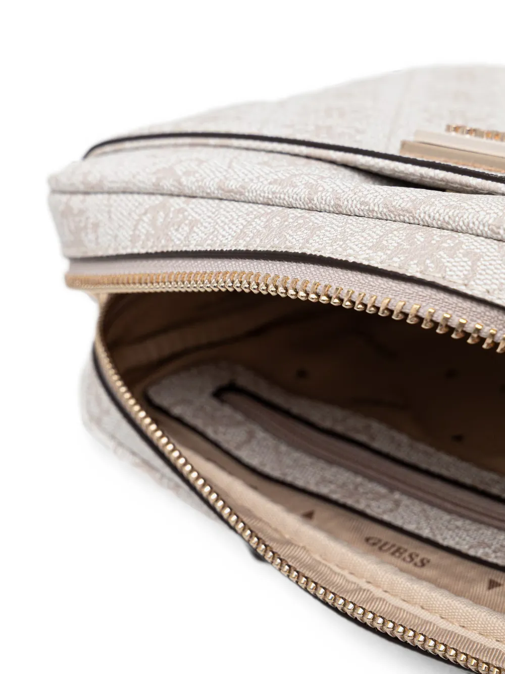 GUESS USA Schoudertas met monogramprint en logoplakkaat Beige
