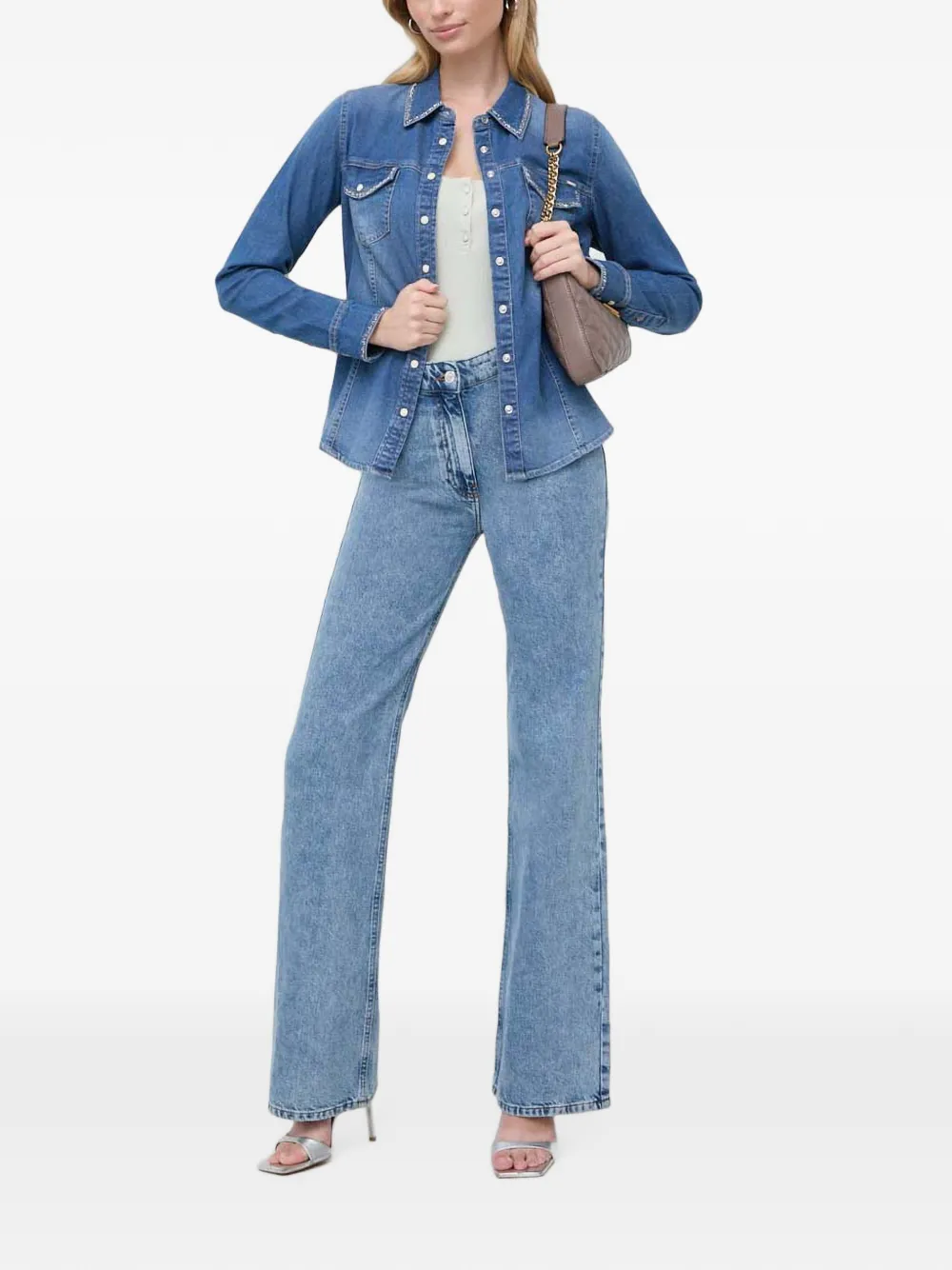 GUESS USA Ribgebreid T-shirt verfraaid met kristallen Groen