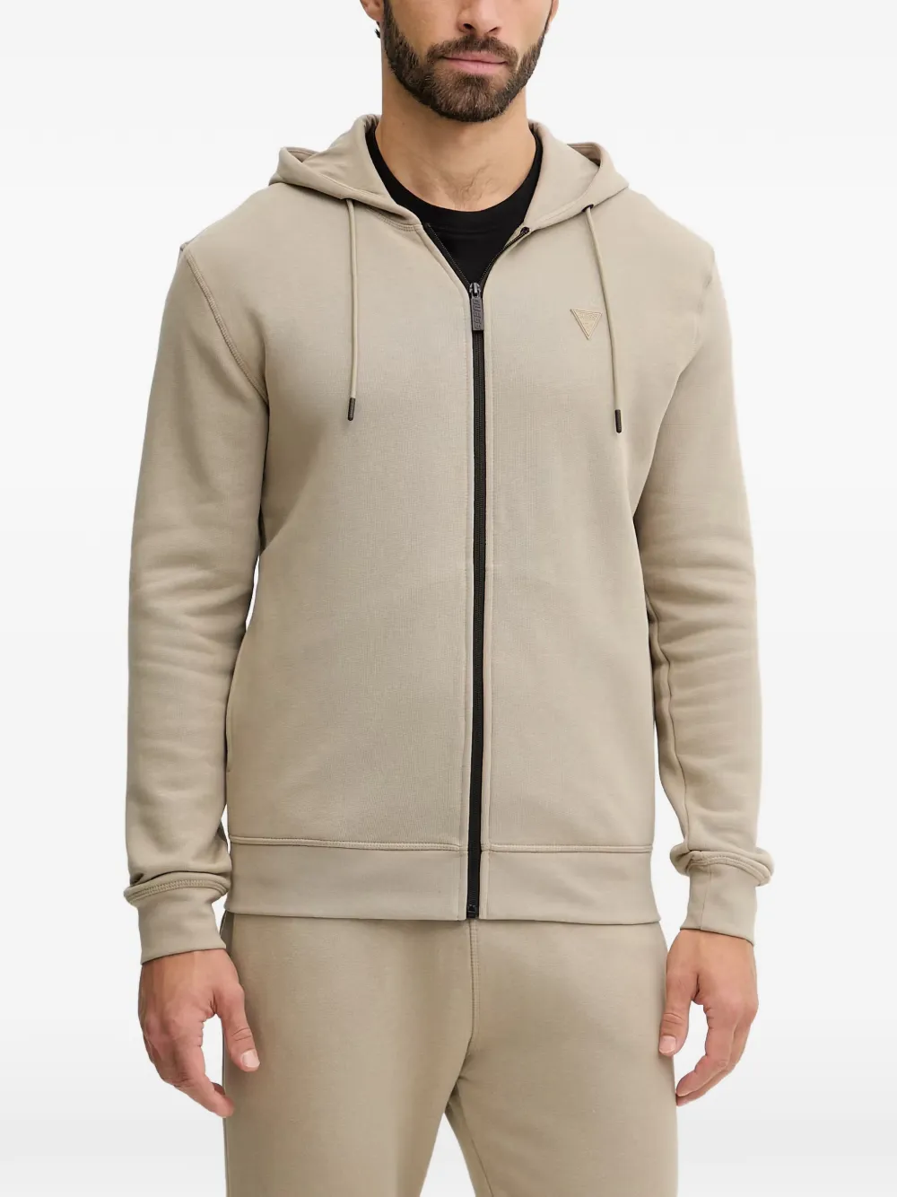 GUESS USA logo-patch zip-up hoodie - Toni neutri