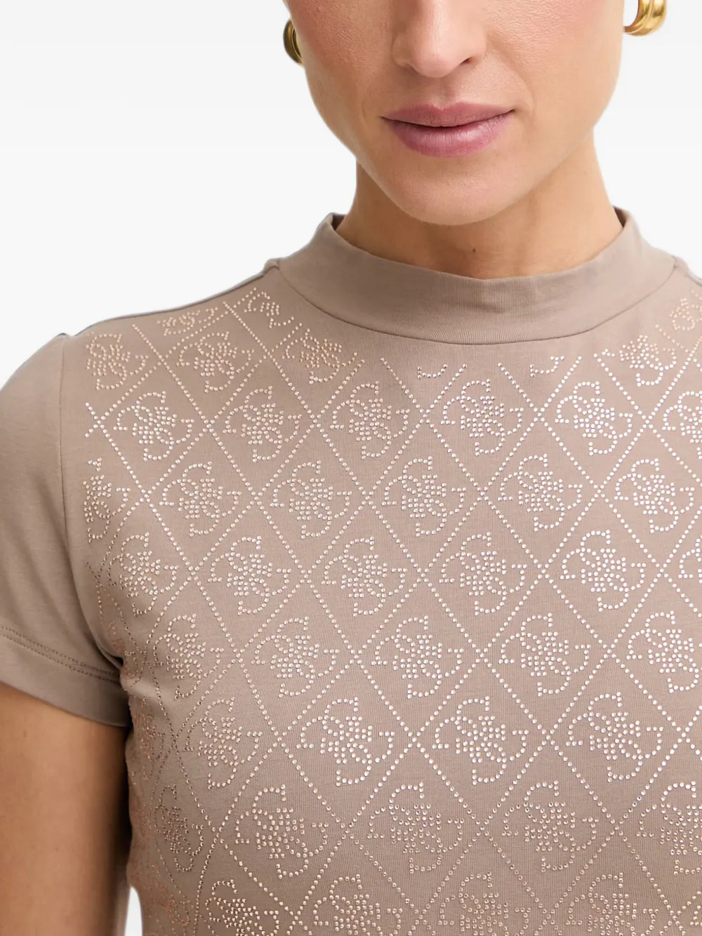 GUESS USA T-shirt met logo van stras Beige