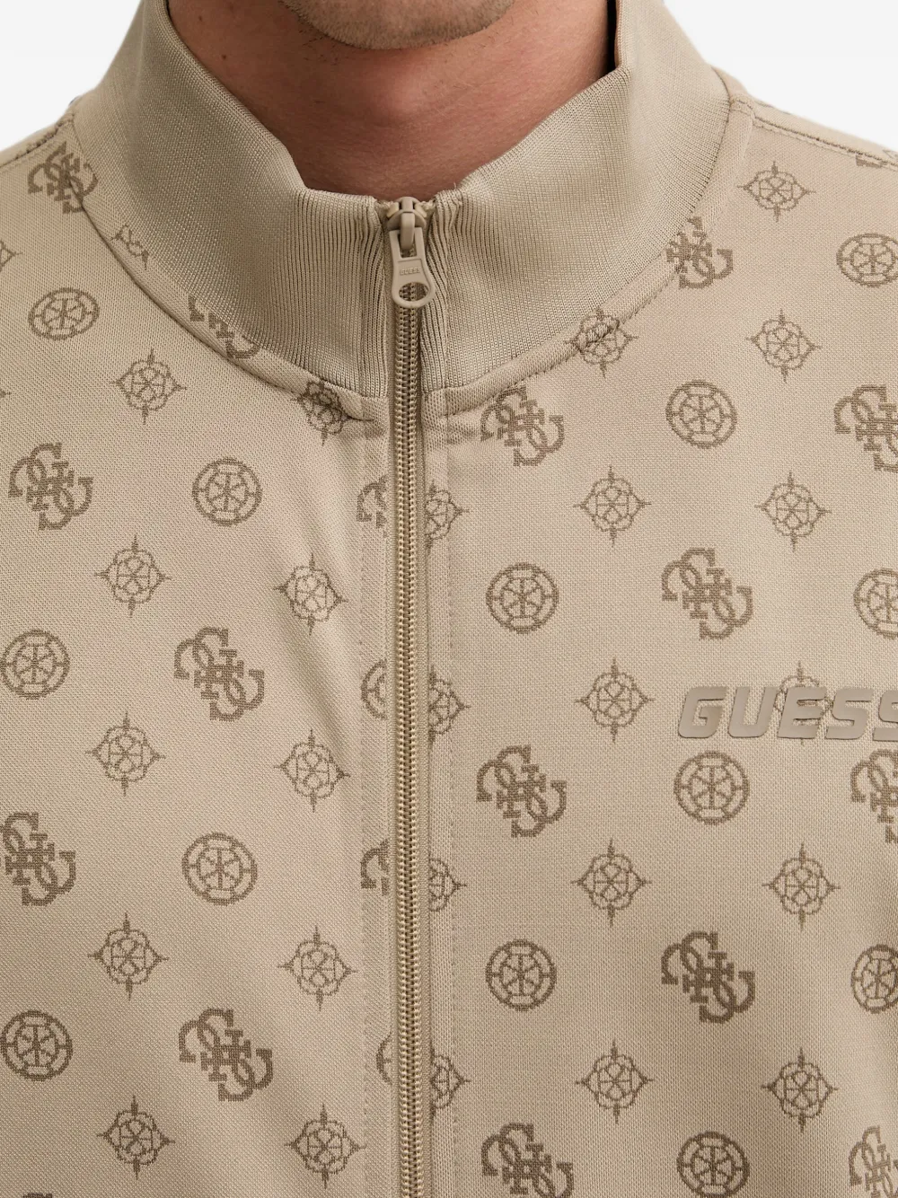 GUESS USA Trui met monogram-print en rits Beige
