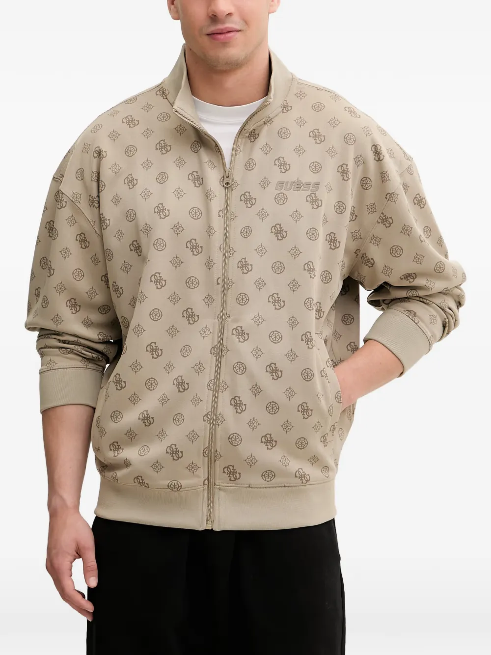 GUESS USA monogram-print zip-up sweater - Toni neutri
