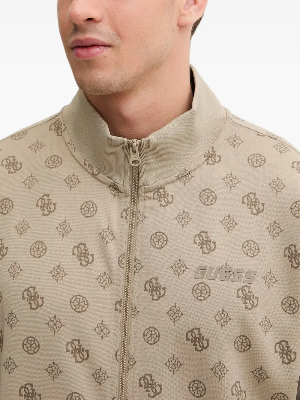 GUESS USA Trui met monogram-print en rits Beige