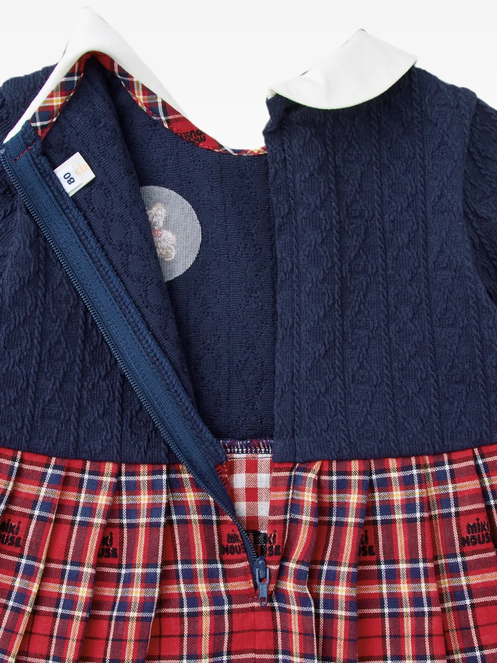 Miki House Kabelgebreide jurk met tartan ruit Rood