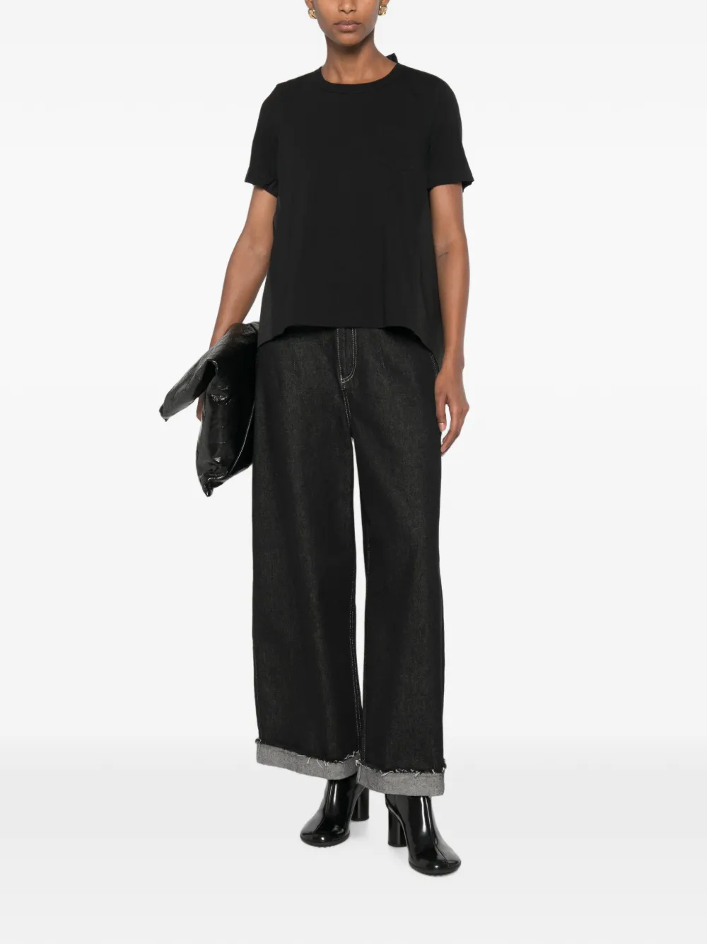 sacai T-shirt met geplooide rug Zwart