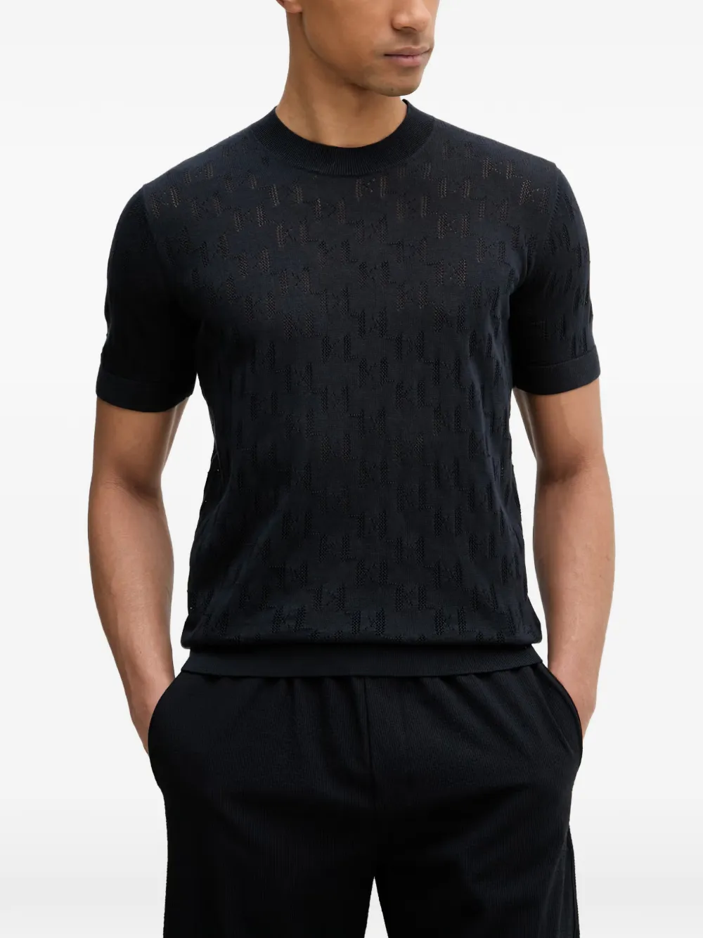 Karl Lagerfeld logo-perforated cotton T-shirt - Blu
