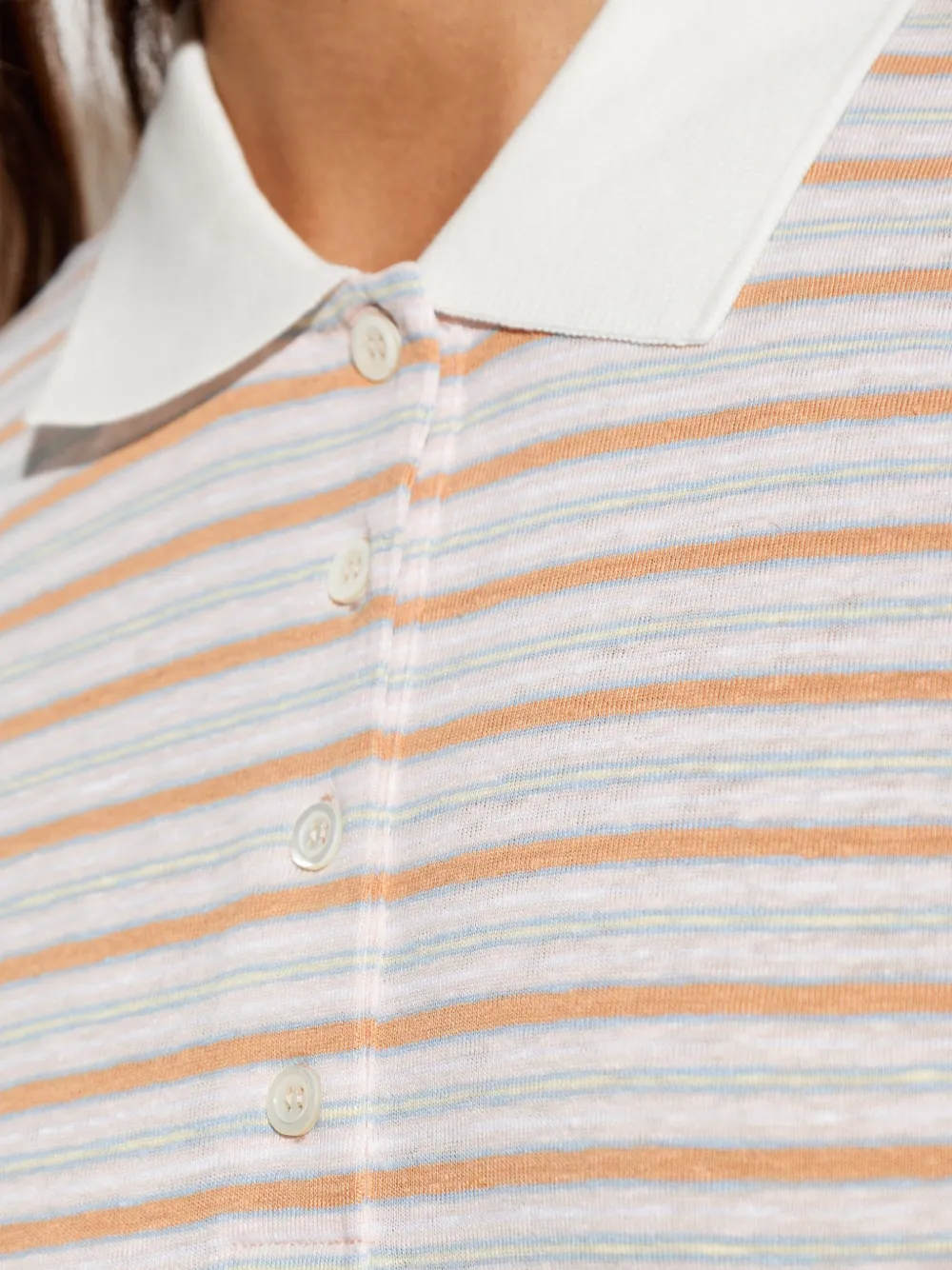 FRAME Striped Short-sleeve Polo Shirt in Neutrals, view 5