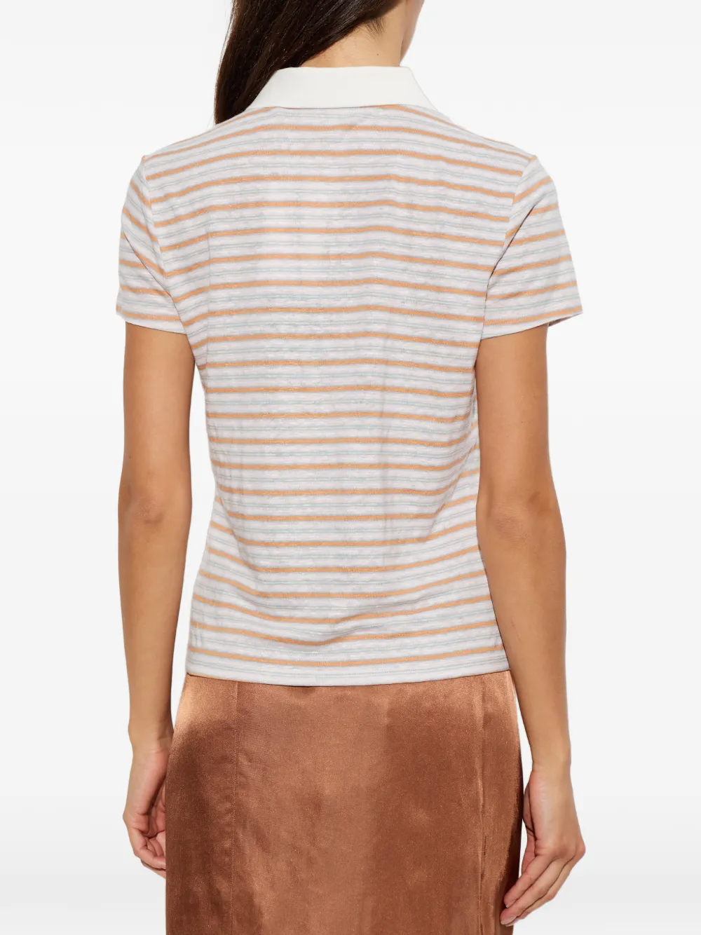 FRAME Striped Short-sleeve Polo Shirt in Neutrals, view 4