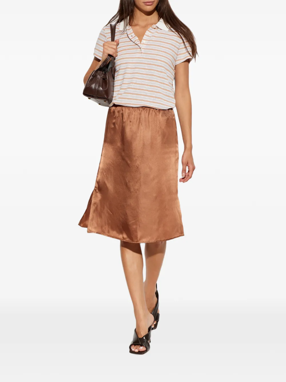 FRAME Striped Short-sleeve Polo Shirt in Neutrals, view 2