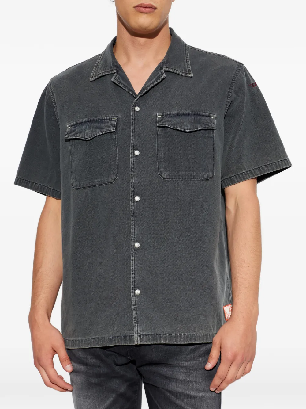 Diesel D-Nabil-P denim bowlingshirt met korte mouwen Grijs