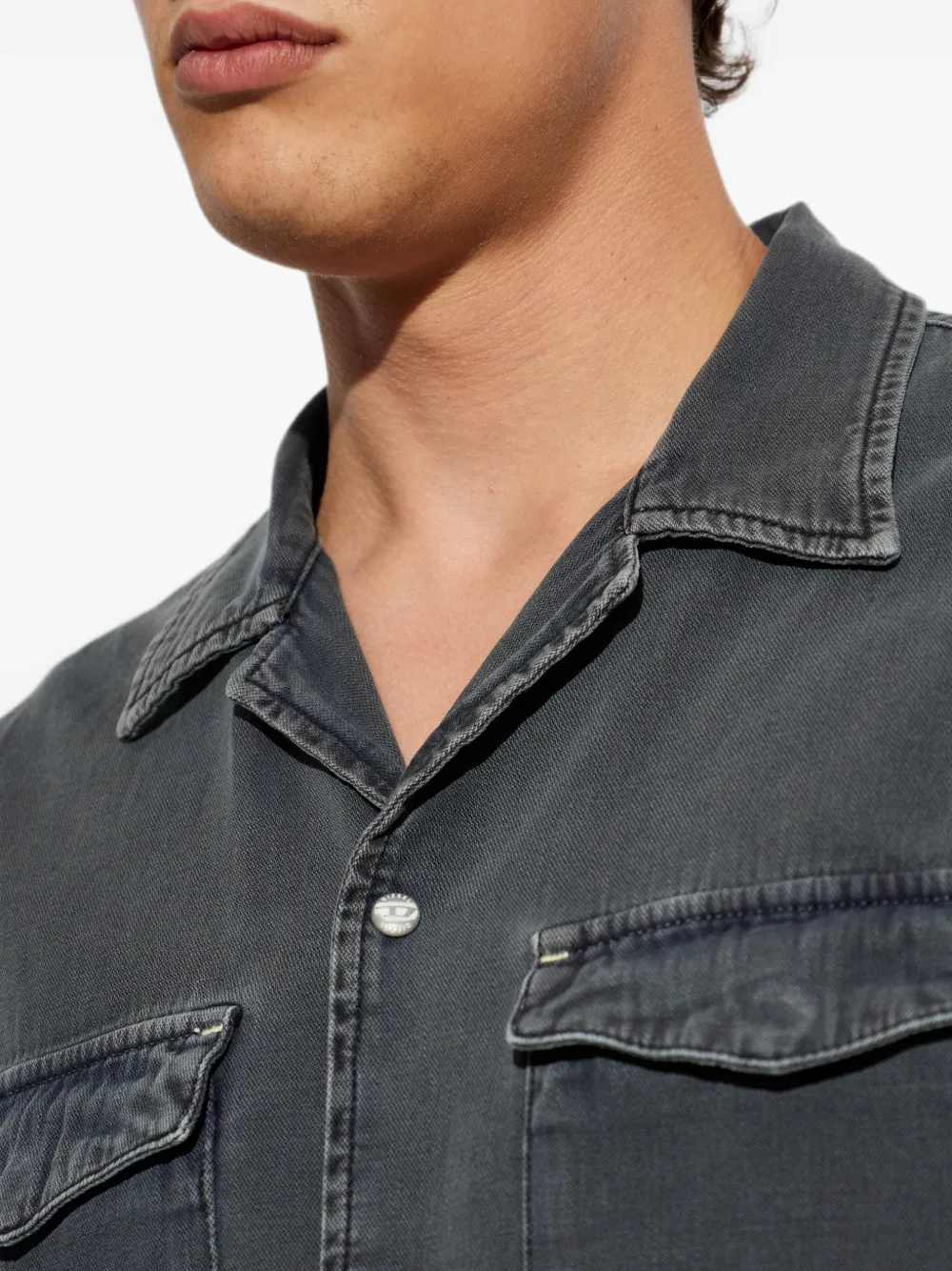 Diesel D-Nabil-P denim bowlingshirt met korte mouwen Grijs