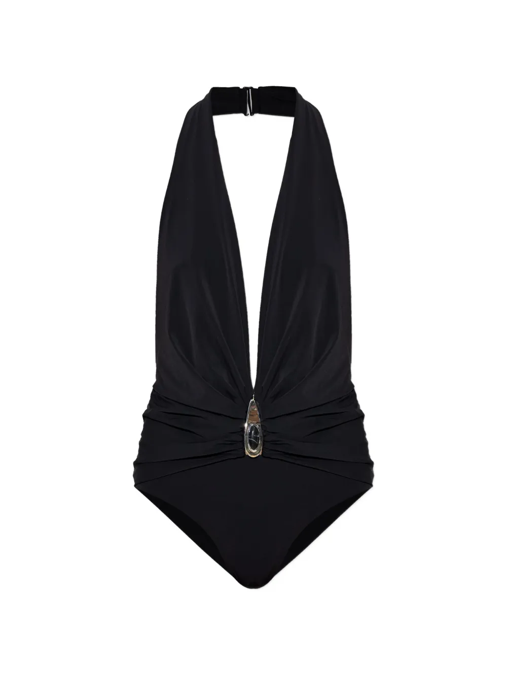Christopher Esber stone-embellished ruched swimsuit - Nero