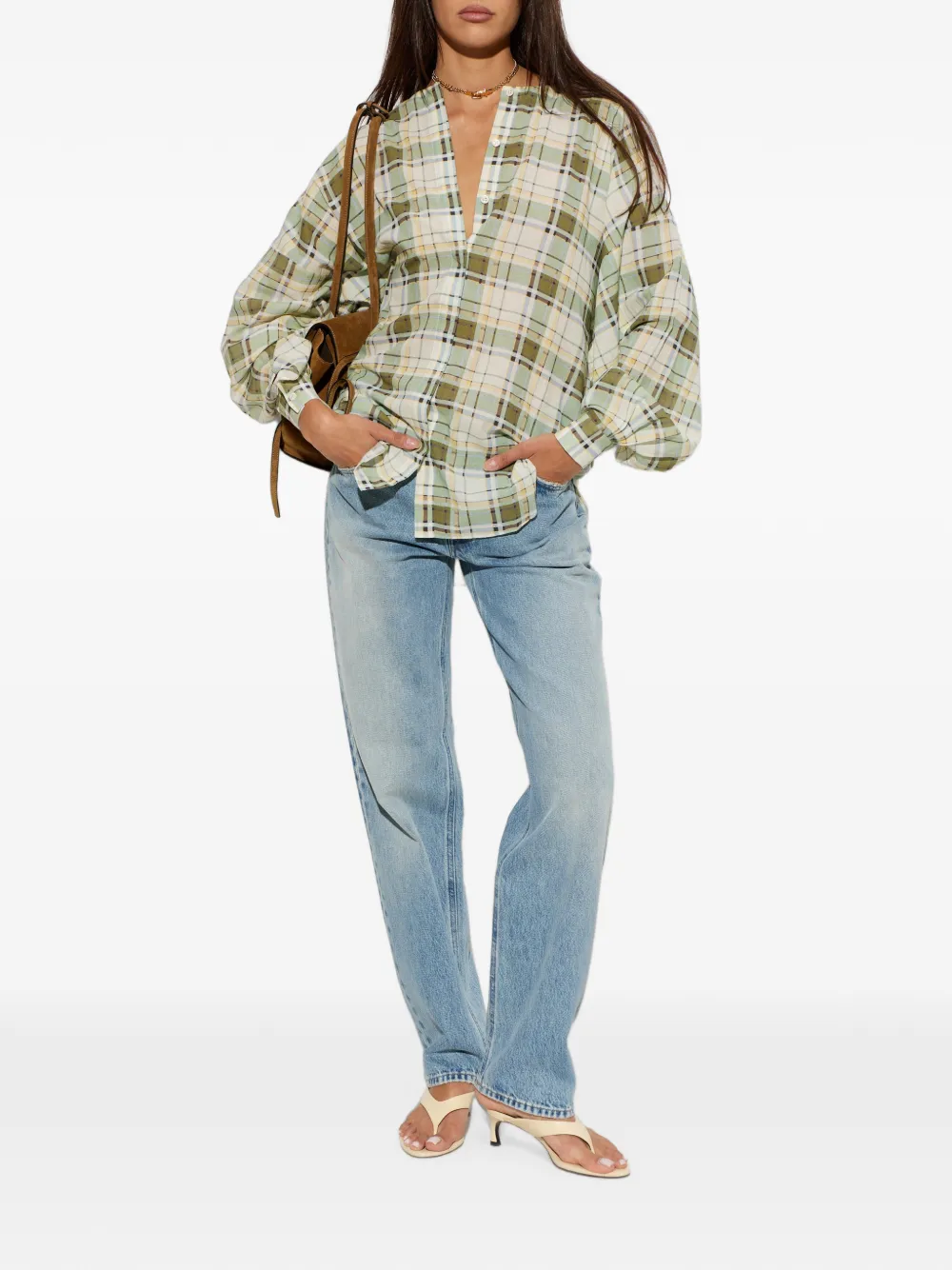 FRAME The Gallery geruite oversized blouse Beige