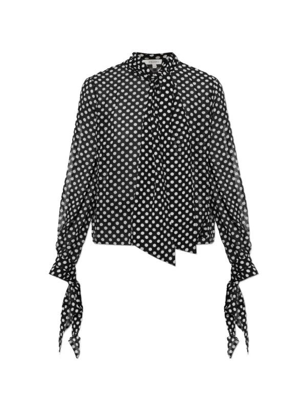 Frame Polka-dot Pussy-bow Blouse in Black
