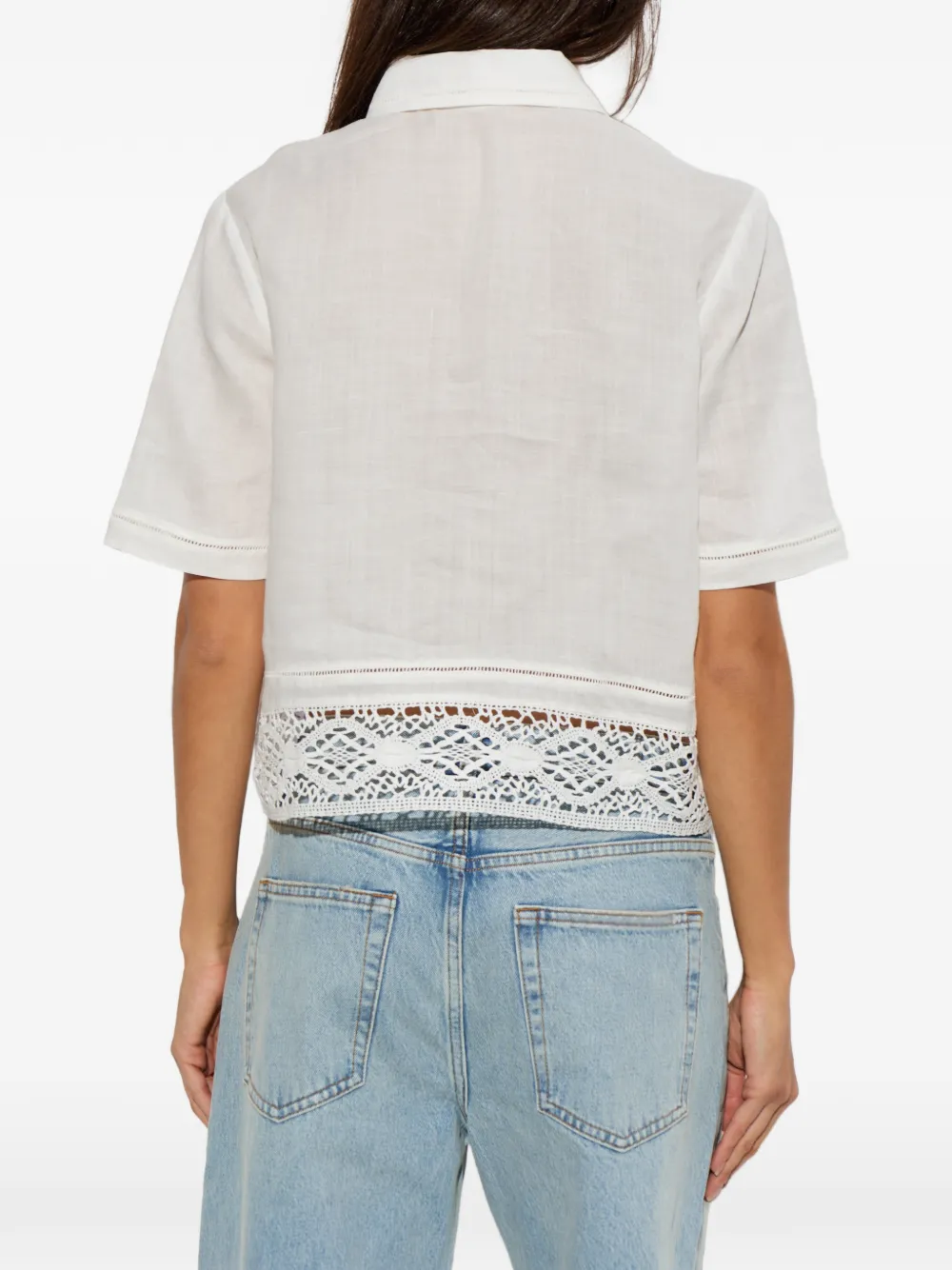 FRAME Heirloom blouse met korte mouwen en kanten afwerking Wit