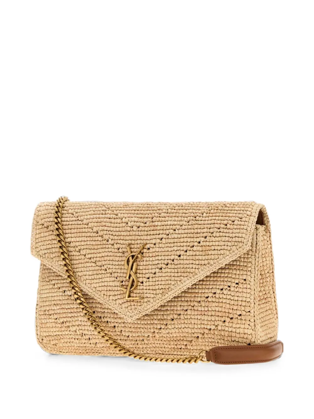 Saint Laurent Loulou raffia schoudertas Beige