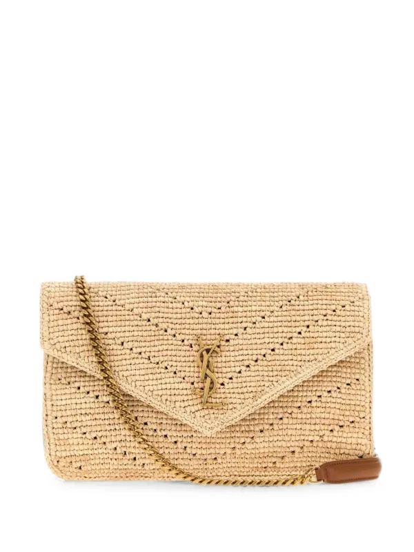 Saint Laurent Loulou Raffia Shoulder Bag in Neutrals