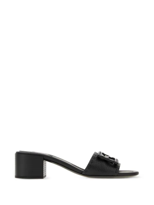 Fendi Tube Leather Medium-heeled Slides in Black