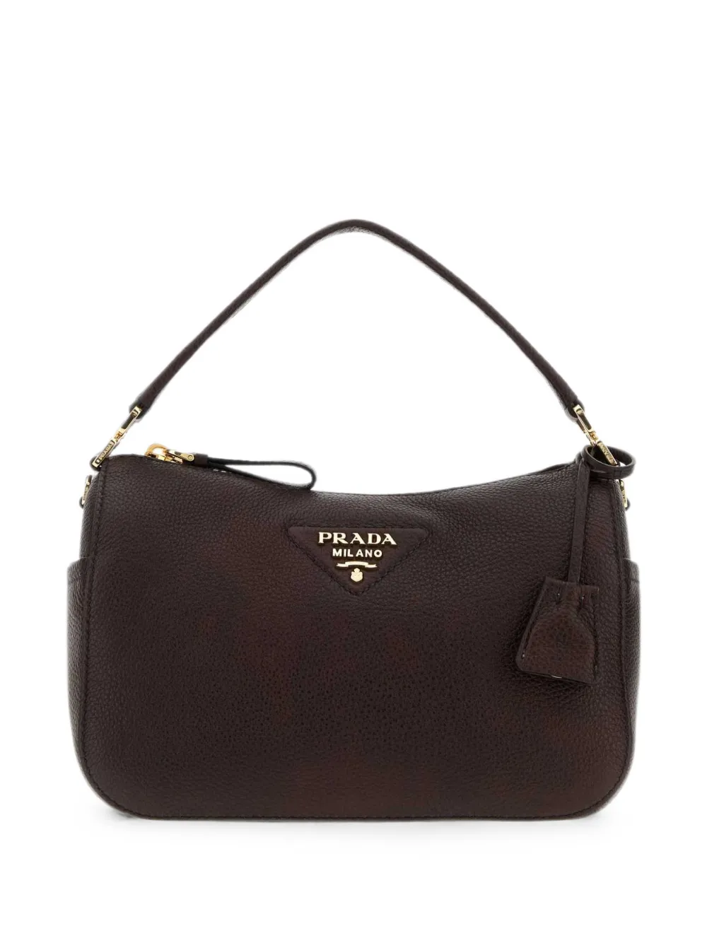 Prada small logo-plaque leather tote bag - Braun