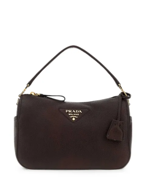 Prada small logo-plaque leather tote bag