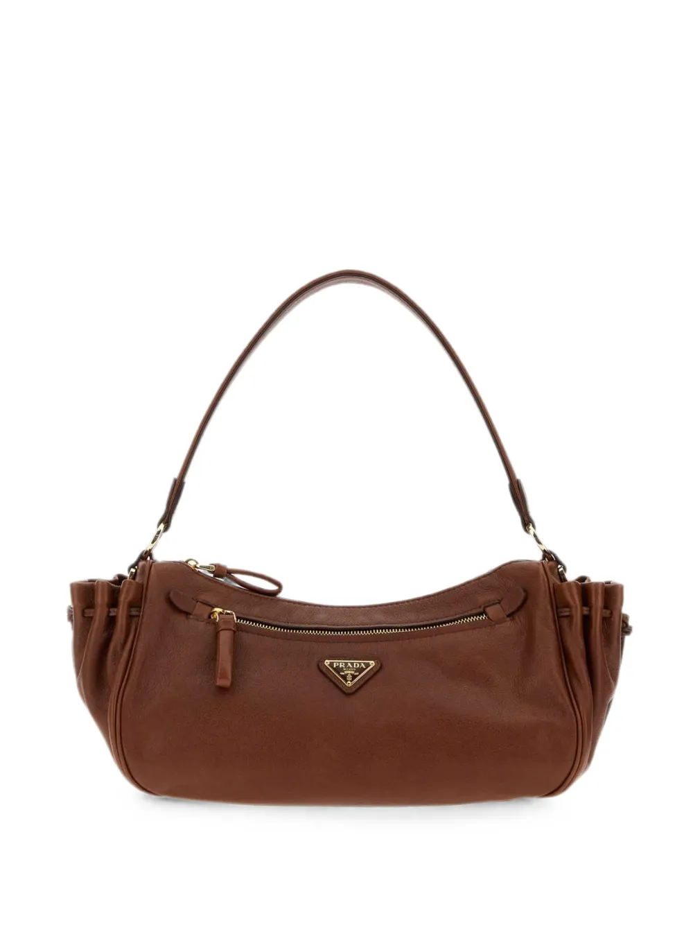 Prada small logo-plaque gathered tote bag - Marrone