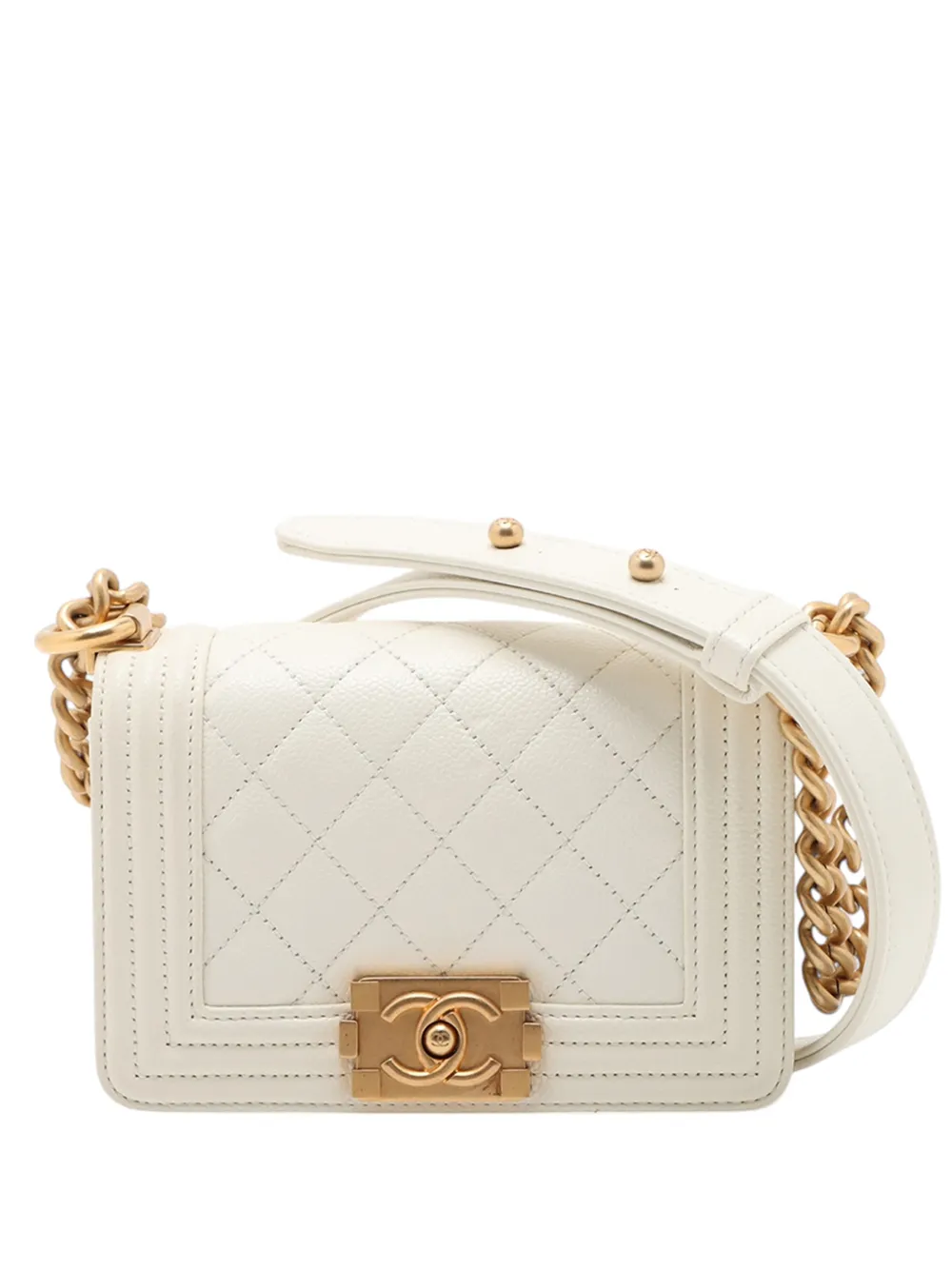 CHANEL Pre-Owned 2021-2026 Mini Quilted Caviar Boy Flap crossbody bag - Bianco