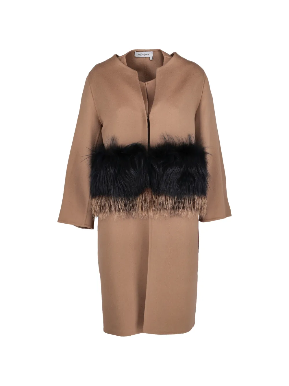 Saint Laurent Pre-Owned Fur-trimmed shift set coat - Neutrals