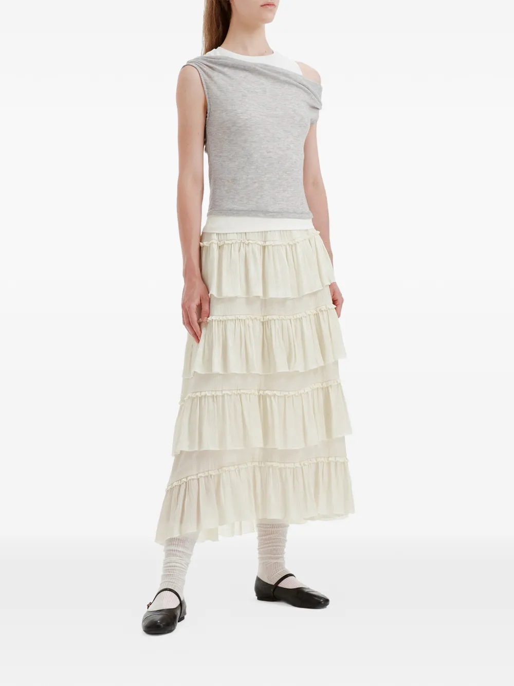 b+ab Gelaagde rok met ruches Beige