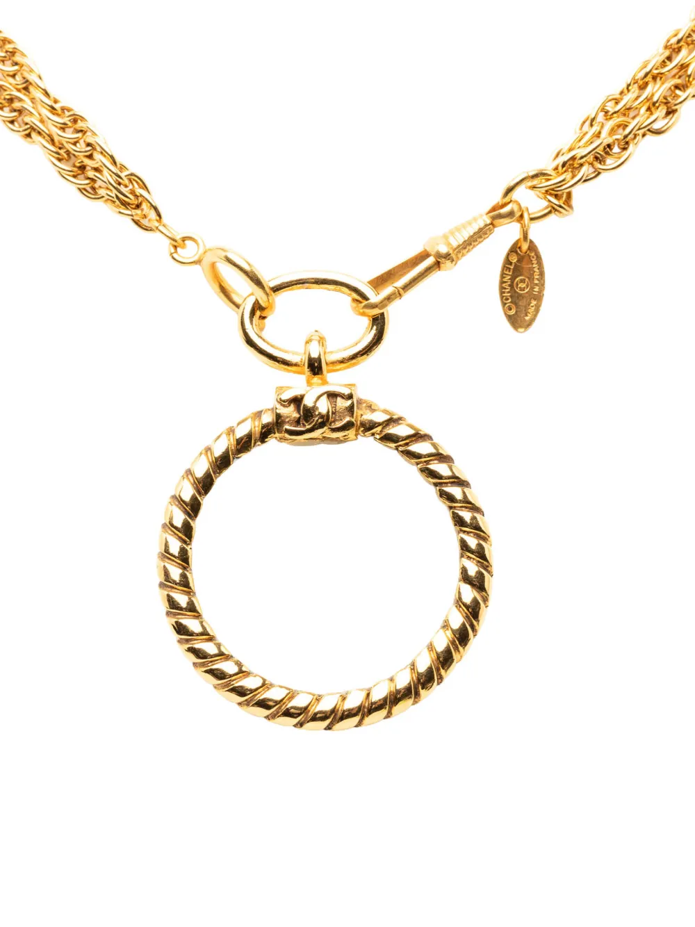  Chanel Pre-owned Collana Placcata Oro Con Doppia Catena E Pendente Cc Loupe Magnifying Glass 1970-1980 