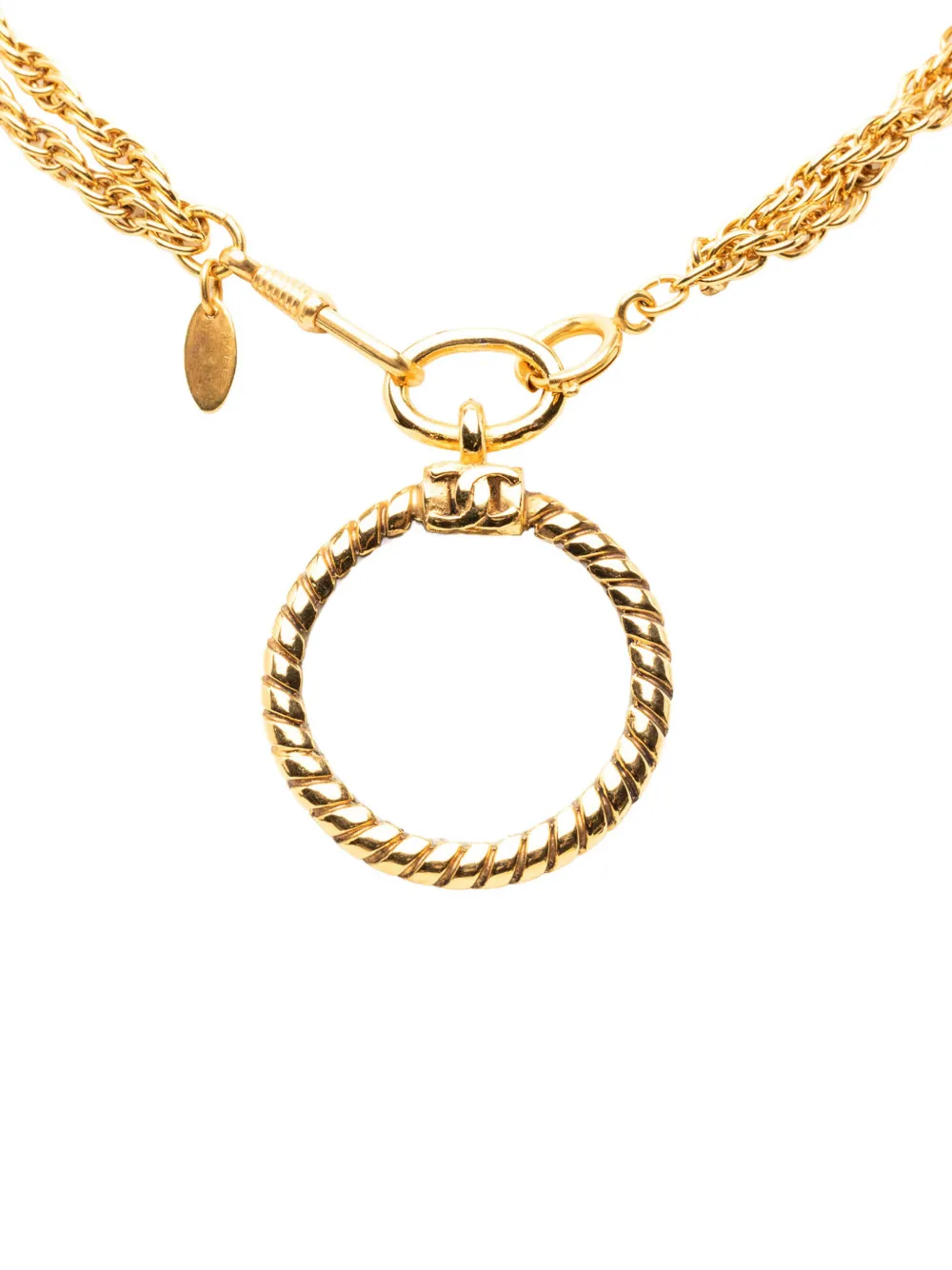 CHANEL Pre-Owned 1970-1980 CC Gold Plated Double Chain Loupe Magnifying Glass Pendant Necklace costume necklace - Oro