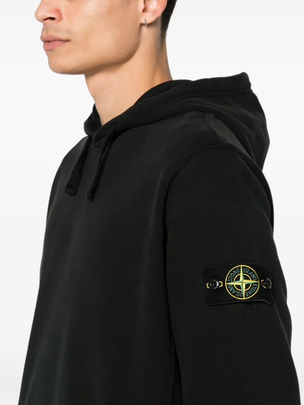 Stone Island 6100048 geborstelde sweater van biologisch katoen en fleece Zwart
