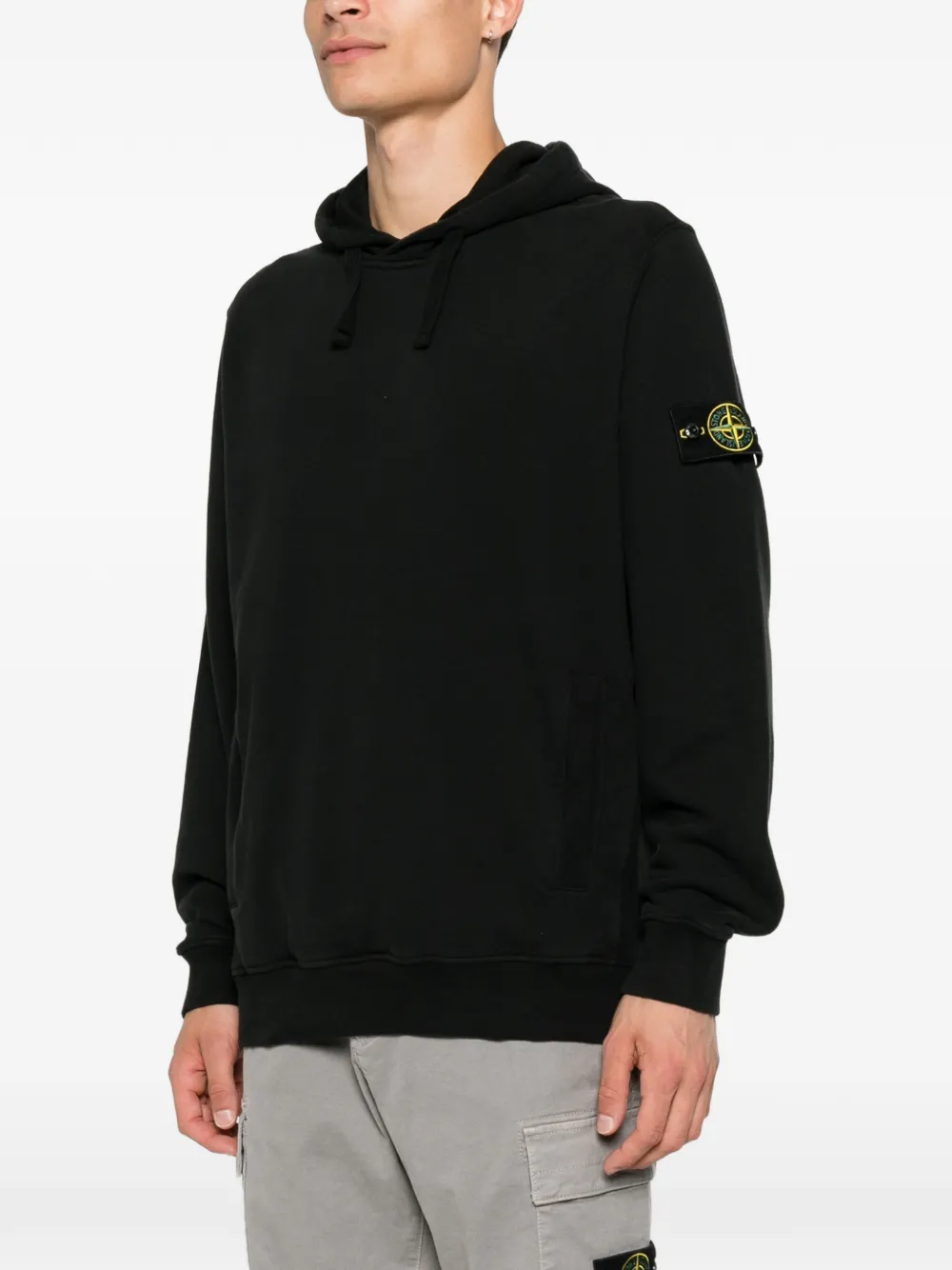 Stone Island 6100048 geborstelde sweater van biologisch katoen en fleece Zwart