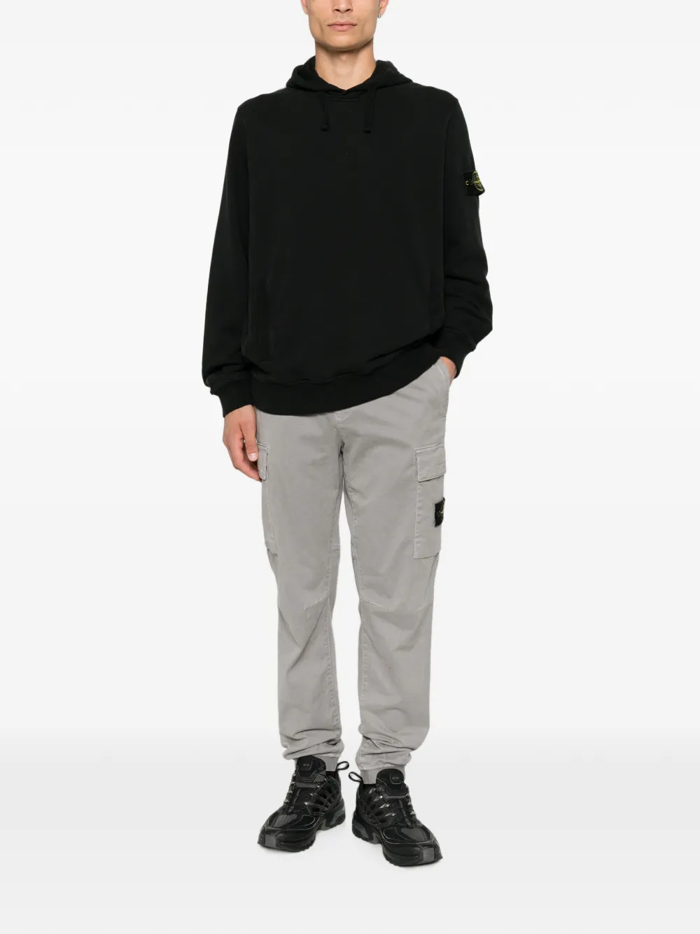 Stone Island 6100048 geborstelde sweater van biologisch katoen en fleece Zwart