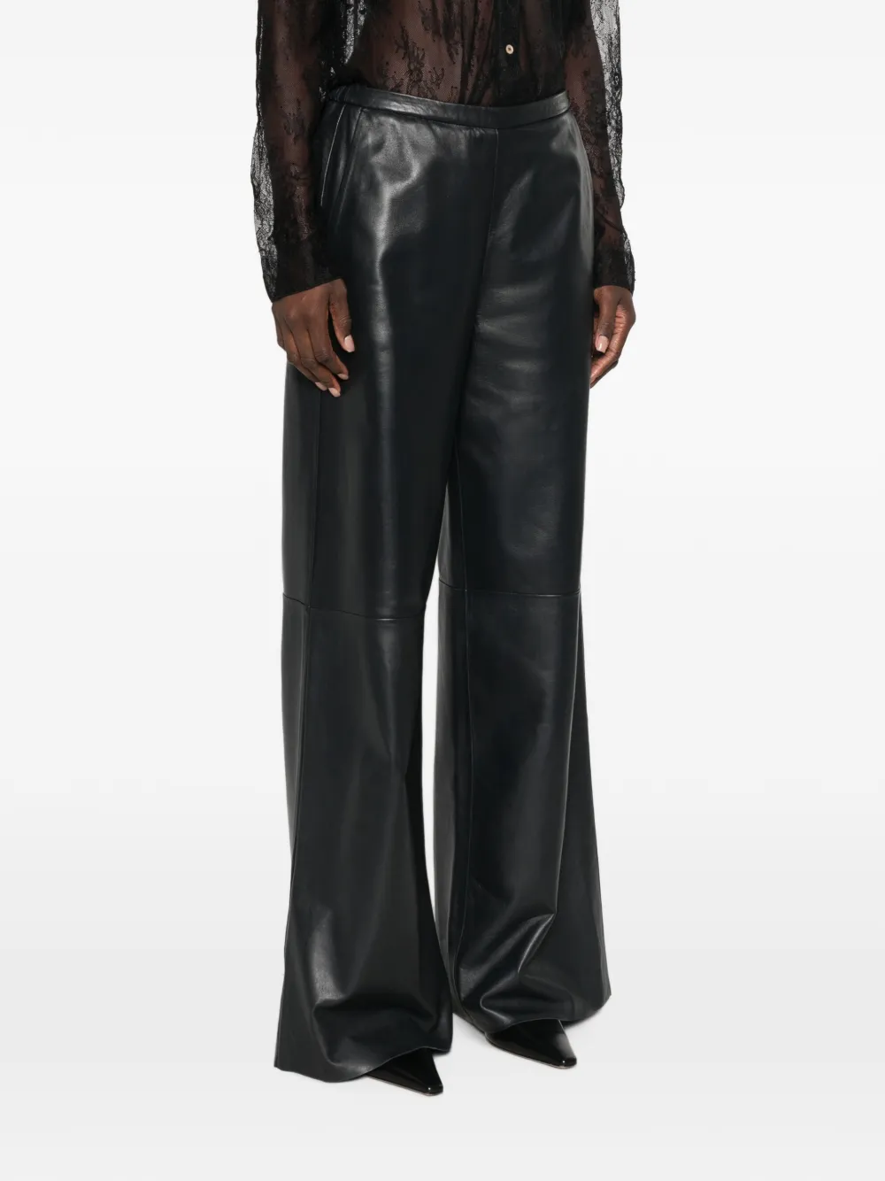Forte Leren broek met zak Zwart